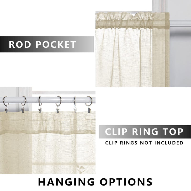 koufall Beige Curtains 108 ines Long for Patio Outdoor Set of 2 Panels Extra Long Summer Light Filtering Linen Look Semi Sheer Drapes for Sliding Glass Door Living Room Farmhouse 52x108 Length Cream - Image 3